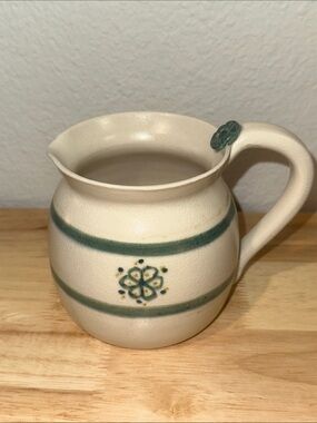 Vintage Handcrafted Studio Pottery Creamer Pitcher Blue Green Flower 4.5” Tall